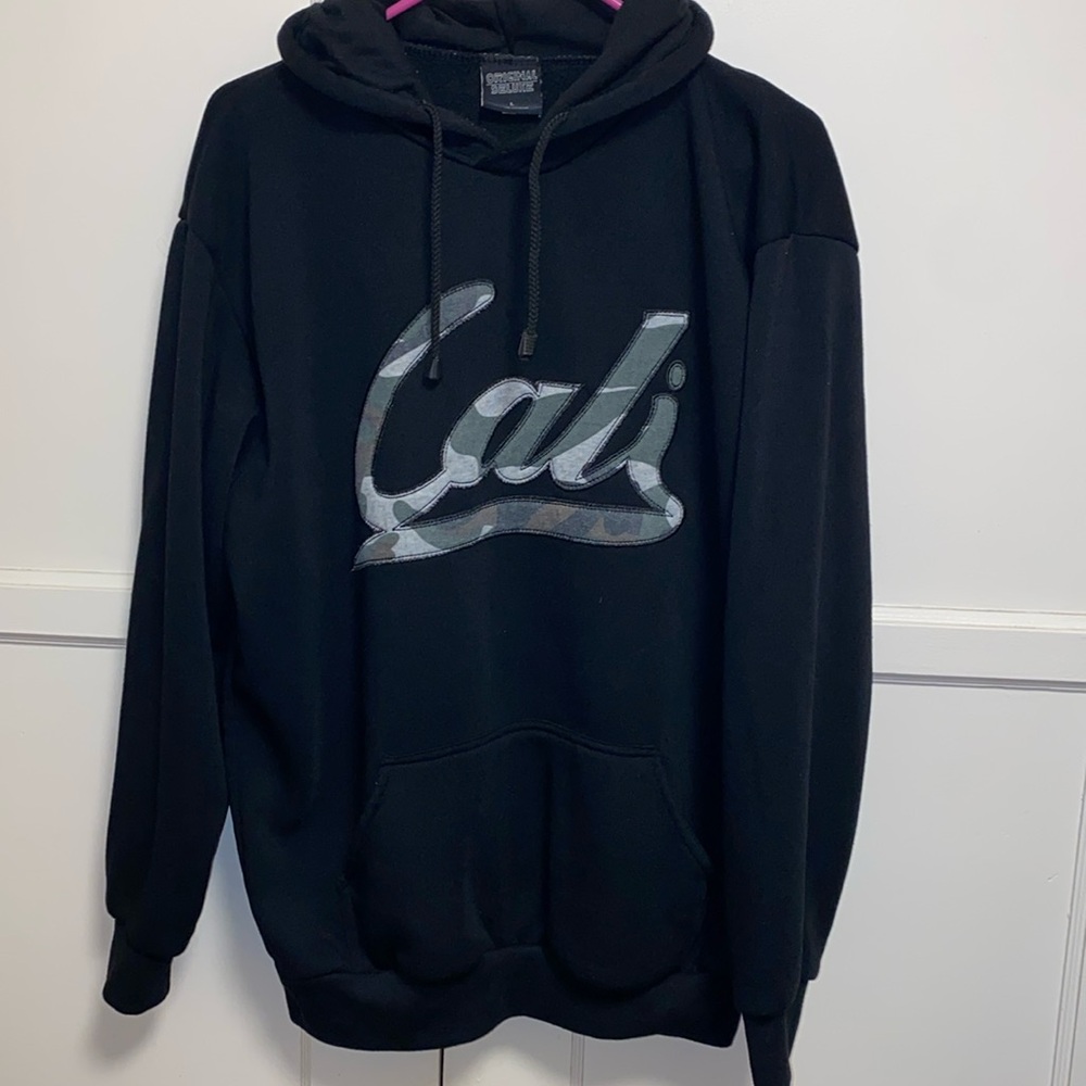 Original Deluxe Large Cali Camouflage Logo Black Fleece Hoodie